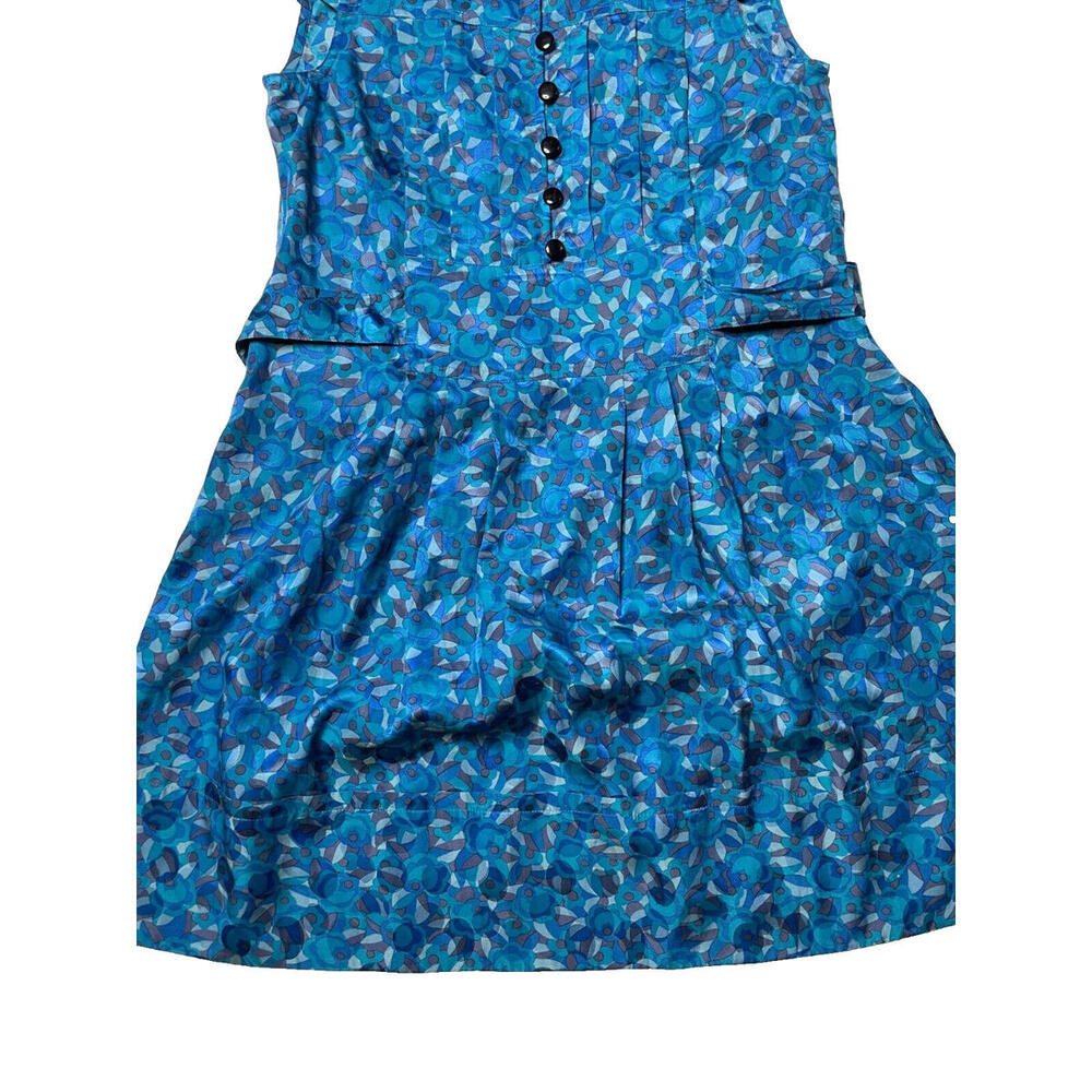 Marc By Marc Jacobs Silk Blend Floral Print Cap Sleeve Shirt Dress Blue 4 Tie - Picture 4 of 9